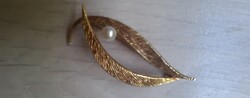 Elegáns Vintage 14K Arany (585) Levél Bross Valódi Gyönggyel - 3,5 g
