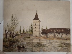 Károly Baróthi (Baróthy), 1880, antique watercolor, cityscape