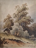 Károly Baróthi (Baróthy), 1881, antique watercolor landscape
