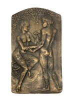 Tóth Vali szobrászművész (1943-2022) 'Szerelem' gyönyörű jelzett bronz falidísz RZ