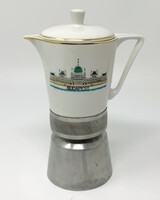 Retro kotyogós 2 szem. kávéfőző porcelán kiöntővel, Budapest Parlament látképpel RZ