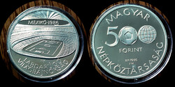 V 6523 Magyarország ezüst 500 forint 1986 Labdarúgó Világbajnokság Mexikó (stadion) Proof