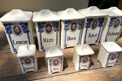 Régi antik, szecessziós stílusú fajansz 9 darabos fűszertartó készlet Ditmar Urbach