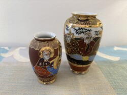 Antik/retro Japán Satsuma porcelán váza pár-Moriage technika