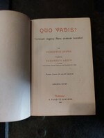 Quo vadis? történeti regény Néro császár korából 1901-ből, antik könyv, papírrégiség