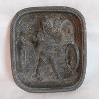 Antique marked metal decorative bowl / ashtray – Armored soldier, German „Deponiert” marking