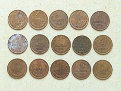 Szovjetunió Oroszország 15 db Különböző Érme 1 Kopek Kopejka 1961-1984