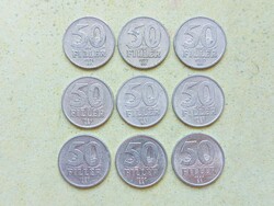 Magyarország 9 db Különböző Érme 50 Fillér 1976-1991