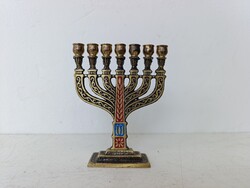 Antik menora patinás sárgaréz zsidó gyertyatartó 7 ágú réz öntvény kis gyertya tartó Jerusalem 684