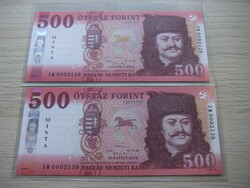 500 Forint 2022    MINTA   UNC  ( 2 db Sorszámkövető  )