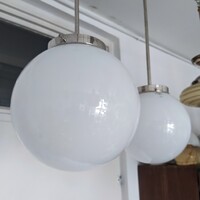 Bauhaus - Art deco nikkelezett mennyezeti lámpa pár felújítva - tejüveg gömb búra - EKA