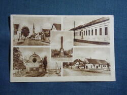 Képeslap,Bátaszék,mozaik részletek,Uránia mozi,hősi emlékmű,tanácsháza,utca,1950-