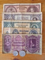 Magyar pengő gyűjtemény (1930–1946) – 5 bankjegy + 2 eredeti érme
