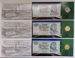3db sorszámkövető 2009 évi első napi veret 200+200 Ft UNC.