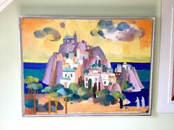 Pleidell János "Mediterán Olasz város"című olaj  vászon festménye!