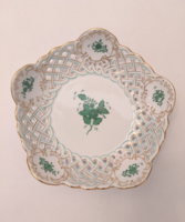 HIBÁTLAN! Herendi porcelán zöld Apponyi mintás áttört kínálótál asztalközép tálka