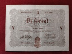 5 Forint 1848 Kossuth Szabadságharcos bankjegy. Barna nyomat, Debreceni kiadás. VF+