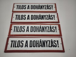 „TILOS A DOHÁNYZÁS!” feliratú, piros szegélyes, retro stílusú zománctábla 4db