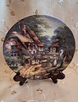 Vidéki jelenetes porcelán falitányér, lovas dísztányér 1 (L5204)