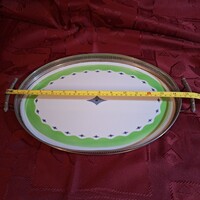 Nagy méretű, art deco festett, porcelán-fém tálca
