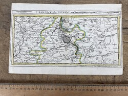 -AX635- Antik térkép Tournai 1716 Gabriel Bodenehr színezett rézmetszet Belgium Tournay militária