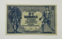 5 Korona 1919 - Más törvényes pénznemekre - UNC / Hibátlan állapotban - RITKA !!!!!!