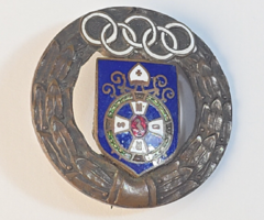 Olimpiai ötkarikás zománc jelvény a Ciszterci rend címerével / Horthy korszak 1920 - 1940