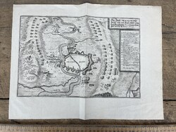 -AX654- Antik térkép Mousson 1639 Matthäus Merian rézmetszet ostrom vár csata katonai militária
