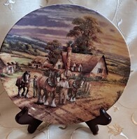Vidéki jelenetes porcelán falitányér, lovas dísztányér 7 (L5211)