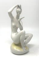 Zsolnay jelzett ArtDeco Török jános tervezte porcelán figura 'Fésülködő nő' (23cm) RZ