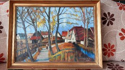 Somogyi Imre (1918-1999): Tata Weber-malom nyáron. Unikális festmény !!!
