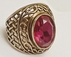 Szovjet Orosz Aranyozott Ezüst Gyűrű Szint. Rubin Vintage