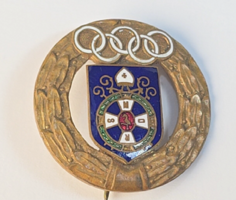 Olympic Rings Enamel Badge with Cistercian Coat of Arms / Horthy Era 1920 - 1940