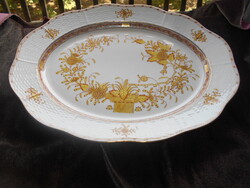 Hatalmas Herendi Fleurs Des Indes FJ,Sárga Indiai Kosaras tálaló  40 cm X 30 cm ritka