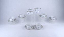 2A739 Régi 6 személyes kék virágmintás Herendi porcelán kávés készlet 14 darab