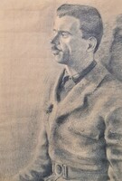 Glatz Oszkár: Egyenruhás férfi portréja (nagyméretű történelmi grafika, 1930-as évek) katonaportré