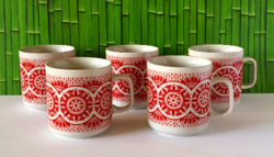 5 DB RETRO PIROS MANDALÁS " LJUBLJANA " NOSZTALGIA PORCELÁN BÖGRE,CSÉSZE