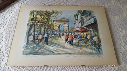 Marius Girard "A Paris,L'Arc de Triomphe et les Champs-Élysées"bohó stílusú litográfia