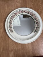 Álomszép kerek porcelán tükör rátett rózsákkal elegáns darab.