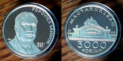 V 3627 Magyarország ezüst 3000 forint Popovics Sándor Proof