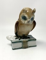 Zsolnay jelzett könyvön ülő bagoly porcelán figura (16cm) RZ