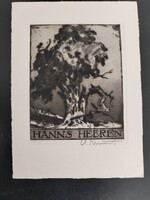 Szignózott Adolf Kunst Ex libris  kisgrafika  13x18 cm a lap mérete