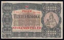 10000 korona 80 fillér felülbélyegzés 1923 nyomdahely nélkül (F+)