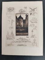 Adolf Kunst Ex libris  kisgrafika  15x22 cm a lap mérete