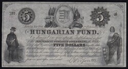 Kossuth emigrációs 5 dollars 1852 "B" sorozat (AUNC)