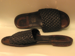 Vintage, retro black italian leather classic braided slipper , sandal size 41