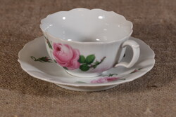Meissen Porcelán Teáscsésze és Csészealj Rote Rose Blumen Piros Rózsa Németország