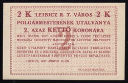 Leibicz 2 korona hadifogolytábori pénzjegy 1917 (AUNC)
