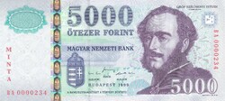 5000 forint 1999 SAMPLE UNC low serial number 