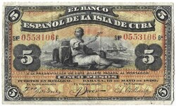 5 peso pesos Kuba Cuba PLATA bélyegzéssel 1896 1.